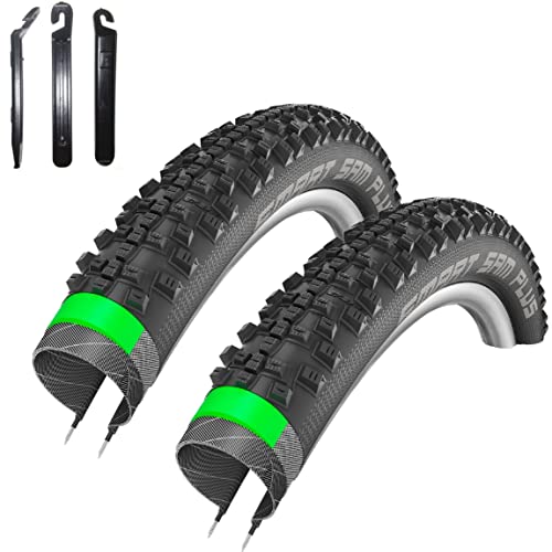 2 x Schwalbe Smart Sam Plus Fahrradreifen Addix Performance DD GreenG E-25 Snakeskin Fahrrad Decke Mantel 54-559 (26 x 2,10") inkl. 3 Reifenheber von maxxi4you