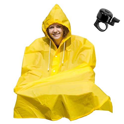 Angebot-Set / 1 x Fahrrad Regenponcho Regenschutz mit Kapuze Universalgröße Gelb inkl. 1 Fahrradklingel von maxxi4you