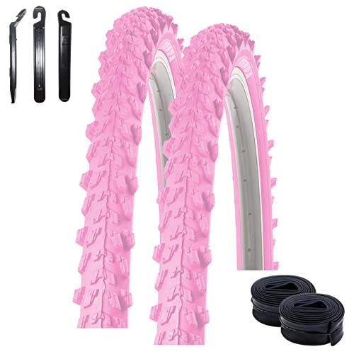 Angebot-Set / 2 x Kenda K-829 Psycho 24" MTB Fahrradreifen Fahrradmantel in Pink 50-507 (24 x 1.95) + 2 passende Schläuche AV inkl. 3 Reifenheber von maxxi4you