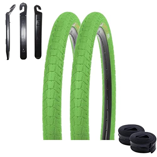 Angebot-Set / 2 x Kenda Krackpot K-907 Fahrradreifen Fahrradmantel in Grün 50-406 (20 x 1.95) + 2 passende Schläuche AV inkl. 3 Reifenheber von maxxi4you