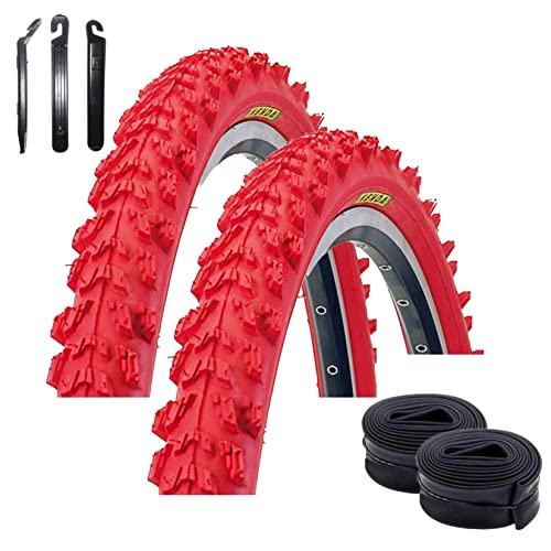 Angebot-Set / 2 x Kenda MTB K-829 Fahrradreifen Fahrradmantel in Rot 50-559 (26 x 1.95) + 2 passende Schläuche DV inkl. 3 Reifenheber von maxxi4you