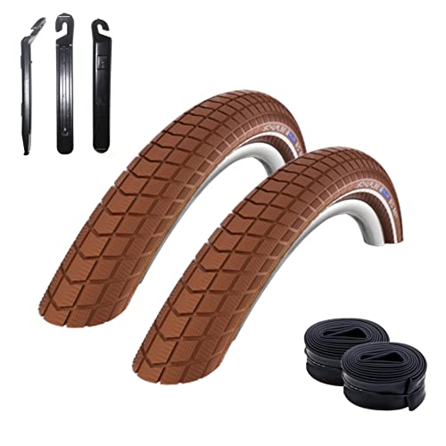 Angebot-Set / 2 x Schwalbe Big Ben Fahrradmantel Fahrradreifen Braun mit Reflex 50-622 (28 x 2.00) + 2 Schwalbe Schläuche SV19 inkl. 3 Reifenheber von maxxi4you