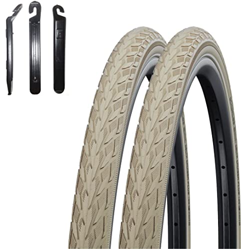 Angebot-Set / 2 x Schwalbe Delta Cruiser Plus 28" Fahrradreifen Fahrradmantel mit Reflex in Creme 40-635 (28 x 1 1/2) inkl. 3 Reifenheber von maxxi4you