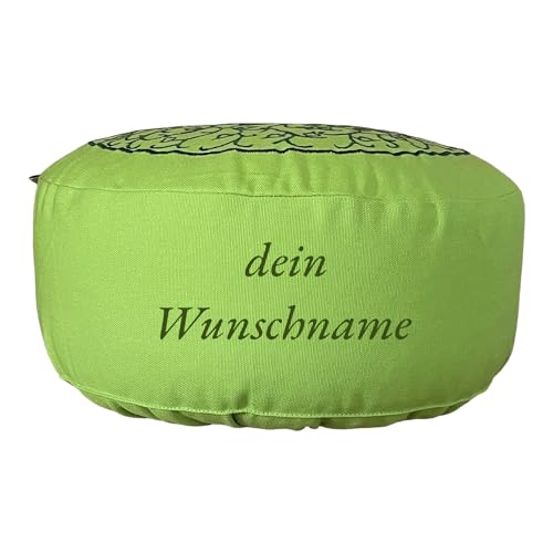 maylow Yoga mit Herz Yogakissen Meditationskissen mit Stickerei Baum des Lebens H:15cm mit Bio-Dinkelspelz gefüllt Bezug und Inlett 100% Baumwolle personalisierbar/grün von maylow Yoga mit Herz