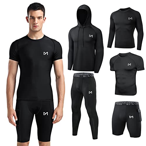 meeteu 5pcs Herren Sportbekleidung Fitness Set, Atmungsaktiv Funktionsshirt Herren Langarm+Hoodies+Kompression T-Shirt+Laufhose Herren+Sport Shorts für Männer Running Gym Workout meeteu 5pcs Herren Sportbekleidung Fitness Set, Atmungsaktiv Funktionsshirt Herren Langarm+Hoodies+Kompression T-Shirt+Laufhose Herren+Sport Shorts für Männer Running Gym Workout von meeteu