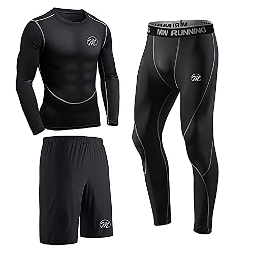 meeteu 3pcs Herren Sportbekleidung Fitness Set, Atmungsaktiv Funktionsshirt Herren Langarm+Laufhose Herren+Sport Shorts für Männer Running Gym Workout meeteu 3pcs Herren Sportbekleidung Fitness Set, Atmungsaktiv Funktionsshirt Herren Langarm+Laufhose Herren+Sport Shorts für Männer Running Gym Workout von meeteu