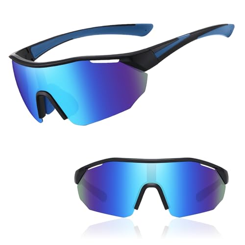 mellystore Schnelle Brille Rave Fahrradbrille Herren Sonnenbrille Damen Sportbrille Verspiegelt Winddicht Radbrille Polarisierte UV400 Schutzbrille für Sport Radfahren Laufen Klettern Ski Angeln Golf von mellystore