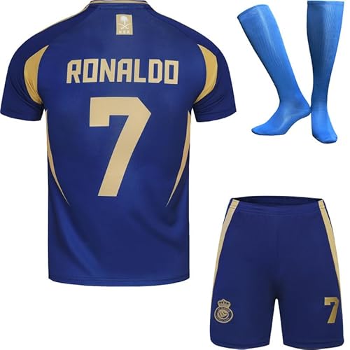 metekoc NASSR Riyadh Al 2024/2025 Auswärts #7 Football Fußball Kinder Trikot Shorts Socken Jugendgrößen (Auswärts,16) von metekoc