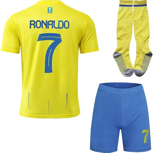 metekoc NASSR Riyadh Al #7 Heim 2023/2024 Football Fußball Kinder Trikot Shorts/Socken Geschenk Set Jugendgrößen (Gelb,16) von metekoc