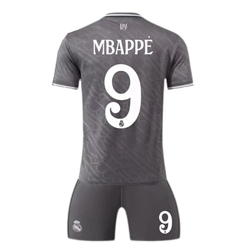 metekoc R. Madrid Mbappe #9 Third 2024/2025 Football Fußball Kinder Trikot Shorts/Socken Geschenk Set Jugendgrößen (Grau,28) von metekoc