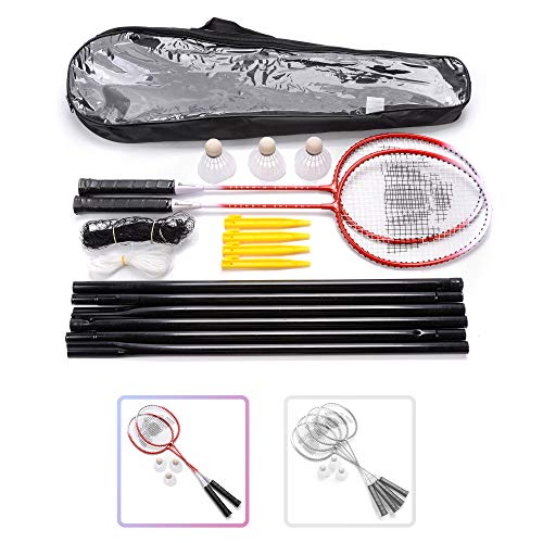 Badmintonschläger Set 2 oder 4 Personen Badminton Set mit Netz für den Garten Einfache Einrichtung Badminton Set für Erwachsene Kinder Kinder Familie mit 3 Shuttercocks von meteor