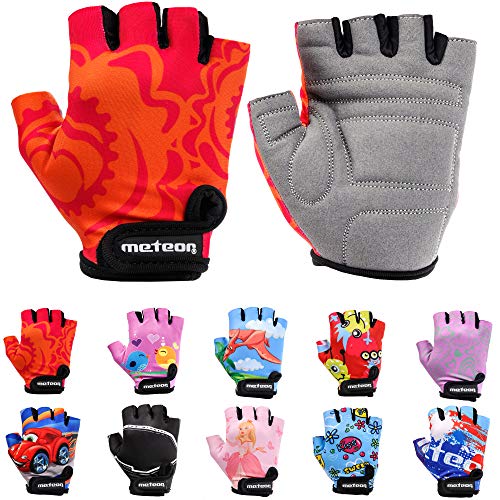 Meteor Unisex Kinder Fahrradhandschuhe Bike - Gel BMX Handschuhe, RED FLOWER, Gr.-Jr M/ Handweite- 7-7.5cm von meteor