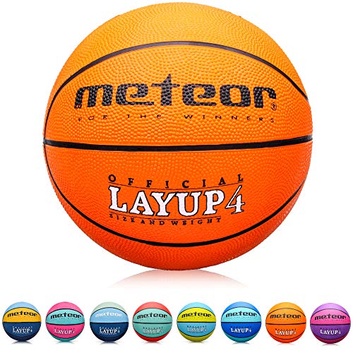 meteor® Kinder Basketball Layup Größe #4 Jugend Basketball ideal auf die Kinder-hände 5-10 Jahre idealer Mini Basketball für Ausbildung weicher Outdoor mit griffiger Oberfläche (Größe #4, Orange) von meteor