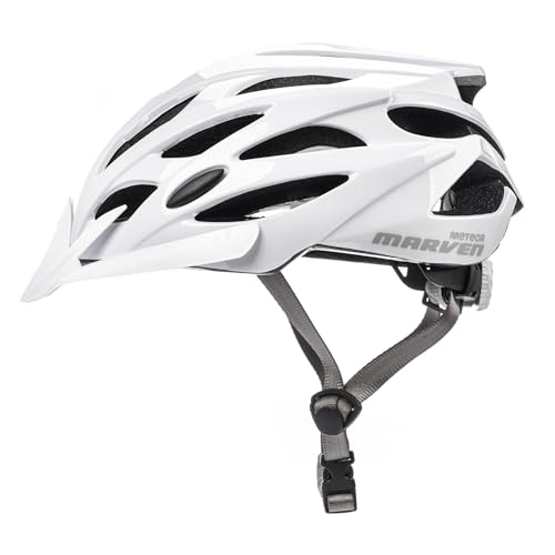 meteor® Marven Fahrradhelm Herren Kinder-Helm MTB rollerhelm mädchen kinderfahrradhelm rennradhelm Mountainbike Inliner skaterhelm BMX fahradhelm Scooter Jungen Bike Helmet (Shiny White, L (58-61cm)) von meteor