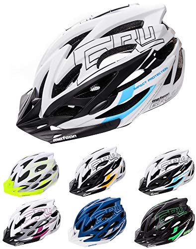 meteor Fahrradhelm Herren Damen Kinder-Helm MTB rollerhelm kinderfahrradhelm Mountainbike rennradhelm Inliner skaterhelm BMX fahradhelm Scooter Jungen Bike Helmet Weiß/Schwarz/Blau von meteor