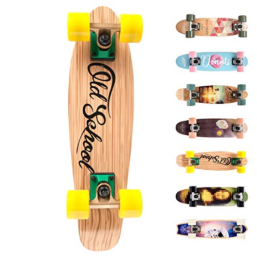 meteor Holz Skateboard Kinder - Mini Cruiser Kickboard - Skateboard mädchen Rollen Board - hohe Qualität Old School Skateboards Holz Deck - Retro Skateboard Jungen von meteor