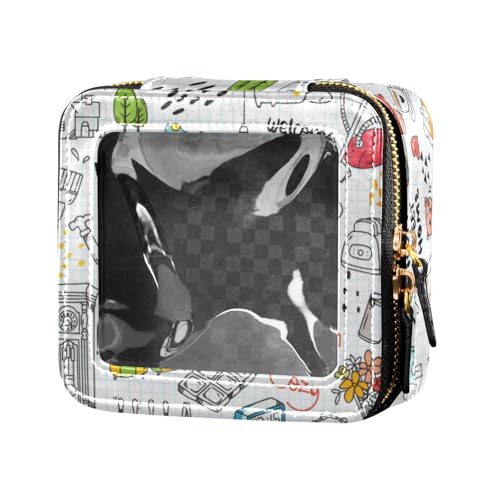 miaozhen Niedliche Cartoon-Illustration, warme Mini-Make-up-Tasche, transparent, Reise-Kulturbeutel, Kosmetiktasche für Reisen, Niedliche Cartoon-Illustration, warm, Modern von miaozhen