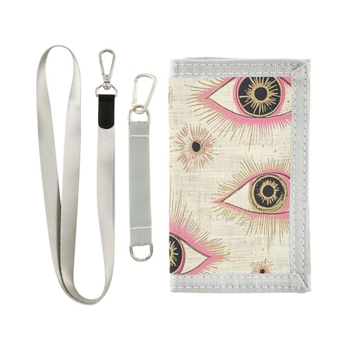 miaozhen Peach Gold Mysterious Evil Eyes Trifold Billfold Wallet Gifts for Young Cool Casual Card Holder Wallet for Men with Lanyard Carteras Para Hombre, Pfirsichgold geheimnisvolle böse Augen, 1 von miaozhen