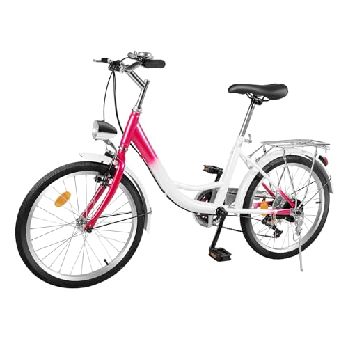 Cityräder Fahrrad 20 Zoll 6-Gang, Bikes Kinderfahrrad mit Rücksitz, Klingel, Rücklicht und Scheinwerfer, Kinder Fahrrad Citybike Höhenverstellbar für Studenten, Pendler, Radfahrer von miihgnos