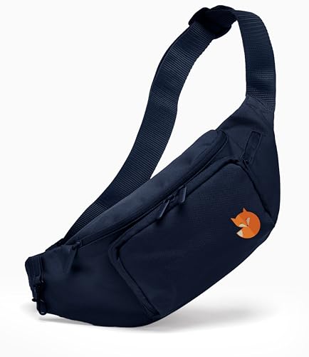 Bauchtasche: Fuchs - Gürteltasche mit viel Stauraum - 4 Fächer jeweils mit Reißverschluss - Festival Brusttasche Hüfttasche - Wasserabweisend Bauchtasche Handytasche Sport Laufgürtel (Navy) von minifan