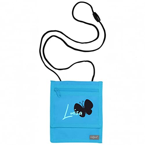 minimutz Brustbeutel zum Umhängen mit Namen | Motiv Schmetterling | Personalisierte Kinder-Geldbörse für Mädchen | Geldbeutel mit Klettverschluss und Umhängeband (hellblau) minimutz Brustbeutel zum Umhängen mit Namen | Motiv Schmetterling | Personalisierte Kinder-Geldbörse für Mädchen | Geldbeutel mit Klettverschluss und Umhängeband (hellblau) von minimutz