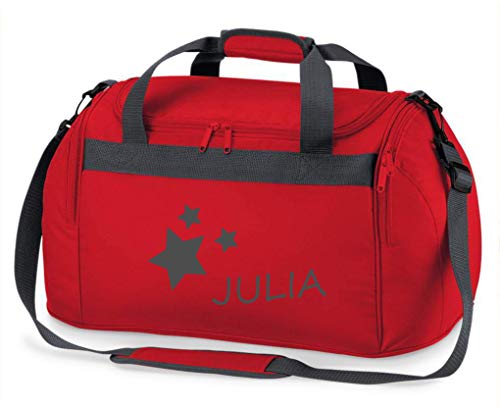 Kindersporttasche Junge & Mädchen | Motiv Sterne & Namen-sdruck personalisiert & Bedruckt | Reisetasche Sporttasche mit Namen Kindertasche Tragetasche zum Umhängen für Kinder (rot) Kindersporttasche Junge & Mädchen | Motiv Sterne & Namen-sdruck personalisiert & Bedruckt | Reisetasche Sporttasche mit Namen Kindertasche Tragetasche zum Umhängen für Kinder (rot) von minimutz