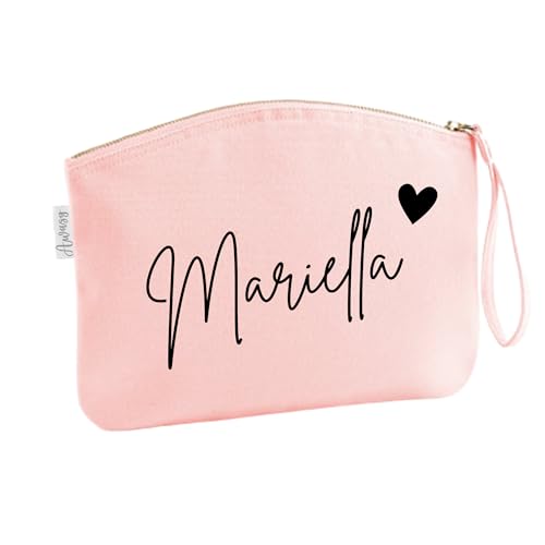 minimutz Schminktasche für Mädchen mit Name | Motiv kleines Herz inkl. Namensdruck | Personalisierte Schminktasche Ordnungshüter Damen Mädchen (M, Rosa) von minimutz