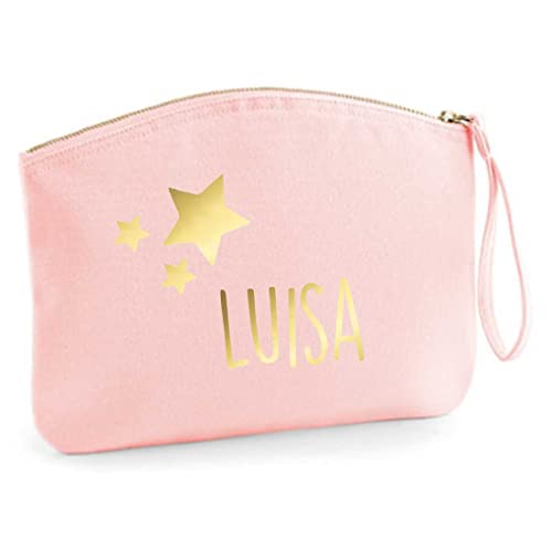 minimutz Schminktasche für Mädchen | personalisiert mit Namensdruck & Sterne | Kosmetiktasche für Kinder inkl. Name (rosa) M (19 x 17 cm) von minimutz