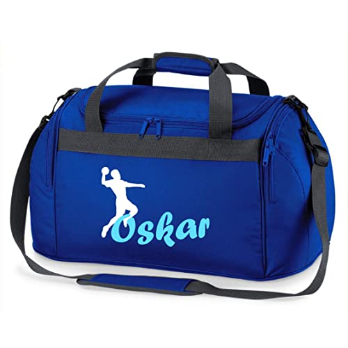 Sporttasche mit Namen Bedruckt für Kinder | Personalisierbar mit Motiv Handball | Reisetasche Duffle Bag für Mädchen und Jungen | Handballspieler Sport (Royalblau) von minimutz