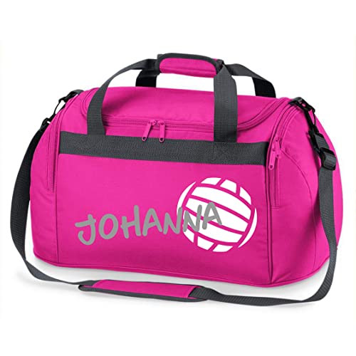 Sporttasche mit Namen Bedruckt für Kinder | Personalisierbar mit Motiv Volleyball | Reisetasche Duffle Bag für Mädchen und Jungen in Schwarz, Blau, Grün, Pink, Rot (Pink) von minimutz