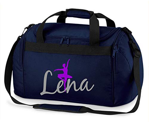 Sporttasche mit Namen | Personalisieren & Bedrucken | Motiv Ballett-Tänzerin | Reisetasche Umhänge-Tasche für Mädchen | inkl. Namensdruck (dunkelblau) von minimutz