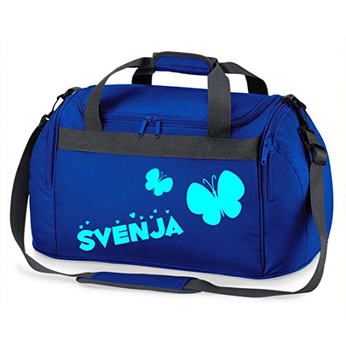 Kinder-Sporttasche mit Namen Bedruckt | Personalisierbar mit Motiv Schmetterling | Reisetasche Duffle Bag für Mädchen in Pink, Blau, Grün (Royalblau) Kinder-Sporttasche mit Namen Bedruckt | Personalisierbar mit Motiv Schmetterling | Reisetasche Duffle Bag für Mädchen in Pink, Blau, Grün (Royalblau) von minimutz