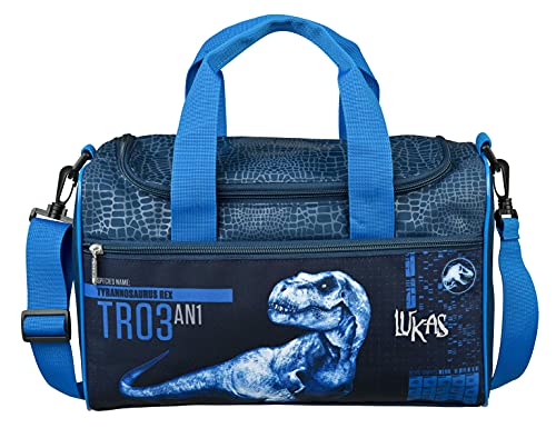 minimutz Sporttasche mit Namen | inkl. NAMENSDRUCK | Motiv Dinosaurier T-Rex Dino | Personalisieren & Bedrucken in Wunschfarbe | Reisetasche Jungen Tragetasche Umhängetasche von minimutz