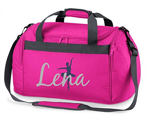 Sporttasche mit Namen | Personalisieren & Bedrucken | Motiv Ballett-Tänzerin | Reisetasche Umhänge-Tasche für Mädchen | inkl. Namensdruck (pink) 26 Liter von minimutz