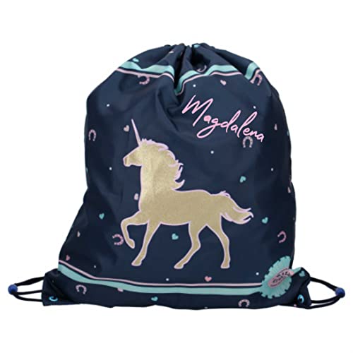 Turnbeutel für Mädchen inkl. Namen | Motiv Einhorn in Gold & Glitzer | dunkelblauer Schuhbeutel Sportbeutel inkl. NAMENSDRUCK Turnbeutel für Mädchen inkl. Namen | Motiv Einhorn in Gold & Glitzer | dunkelblauer Schuhbeutel Sportbeutel inkl. NAMENSDRUCK von minimutz
