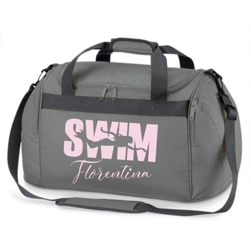 minimutz Sporttasche Schwimmen für Kinder - Personalisierbar mit Name - Schwimmtasche Swim Duffle Bag für Mädchen und Jungen (grau) von minimutz