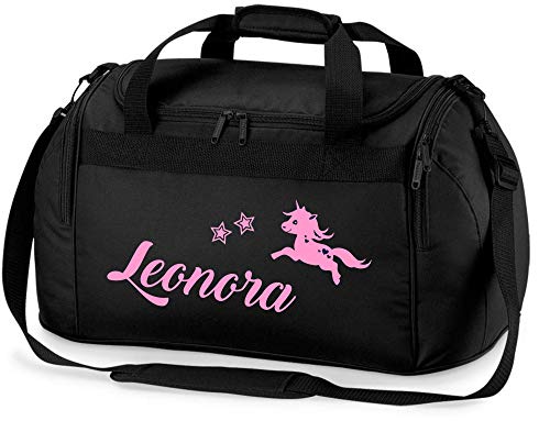 minimutz Sporttasche mit Namen | inkl. NAMENSDRUCK | Motiv springendes Einhorn & Sterne | Personalisieren & Bedrucken | Reisetasche Mädchen zum Umhängen in schwarz & pink minimutz Sporttasche mit Namen | inkl. NAMENSDRUCK | Motiv springendes Einhorn & Sterne | Personalisieren & Bedrucken | Reisetasche Mädchen zum Umhängen in schwarz & pink von minimutz