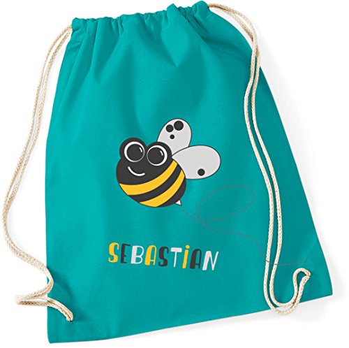 personalisierter Rucksack zum Zuziehen | Motiv Biene inkl. Namensdruck | Turnbeutel Stoffbeutel mit Name bedruckt für Kinder in bunt von minimutz