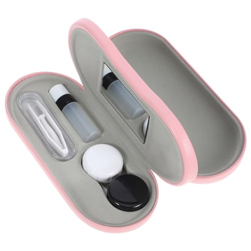 minkissy Contact Len Case 1 Set Reise-Kontaktlinsenbox tragbare Kontaktlinsenbox mit Spiegelpinzettenentferner-Halter für den täglichen Gebrauch im Freien, rose, 16.50X7.00X5.50CM, modisch von minkissy