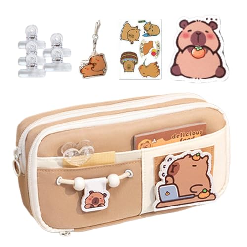 Capybara Pencil Bag, Wide Opening Large Capacity Pen Pouch, Cute Stationery Organizer, Pencil Case With Sticker Clip Pendant Charm, School Supplies For Capybara Lovers, Capybara Stationery Bag von mivceklw