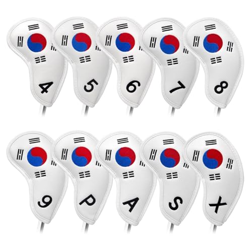 mivceklw Golf-Eisenschlägerhauben-Set - 10 Stück Golfschlägerhüllen | Golf-Eisenhüllen-Set mit Korea-Flagge, wasserdichte Golf-Eisenschlägerhüllen, passend für die meisten Schläger von mivceklw