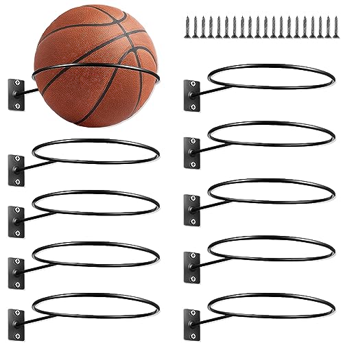 mizikuu Wandhalterung Ball Rack, 10 Stücke Wandhalterung Ball Halter mit 20 Schrauben Montiert Ball Wandhalterung Metall Ballhalter Schwarz für Fußball, Basketball, Volleyball, Rugby Display von mizikuu