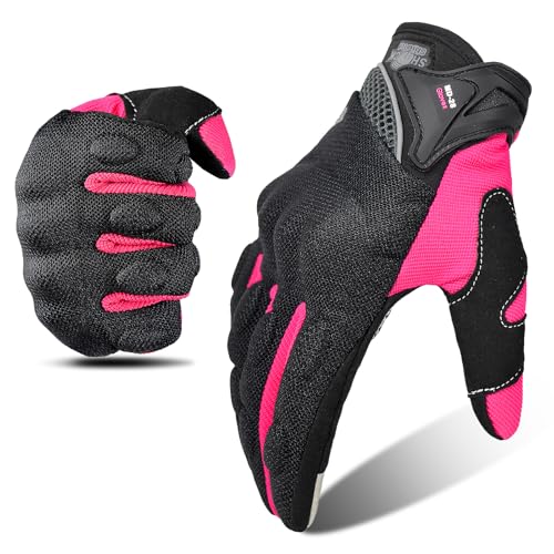 Motorradhandschuhe für Damen, mit Touchscreen, atmungsaktives Netzgewebe, rutschfest, für Motocross, BMX, ATV, MTB, Radfahren (Pink, M) von mjmoto