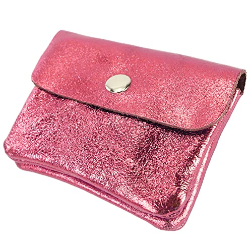 modamoda de P09 Damen Münzgeldbörse Geldbörse Portemonnaie Klein Leder Made in Italy P09, Farbe:Candy Pink Metallic von modamoda de