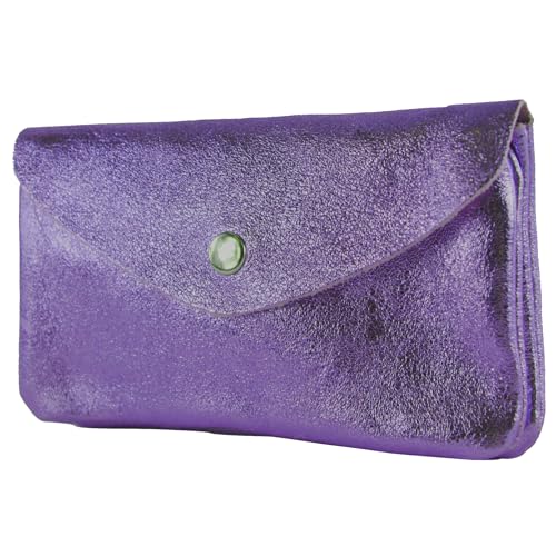 modamoda de - P11 - ital. Leder Damen Geldbörse Portemonnaie Medium, Farbe:Purple Metallic von modamoda de