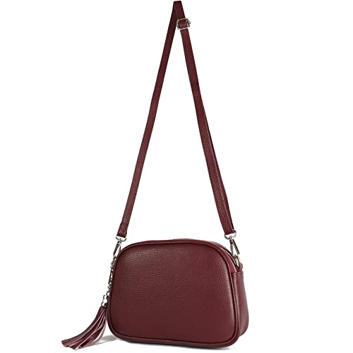 modamoda de - T238 - ital. Damen Umhängetasche Leder Medium, Farbe:Bordeauxviolett von modamoda de