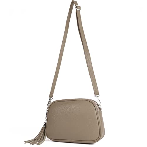 modamoda de - T238 - ital. Damen Umhängetasche Leder Medium, Farbe:Dunkeltaupe von modamoda de