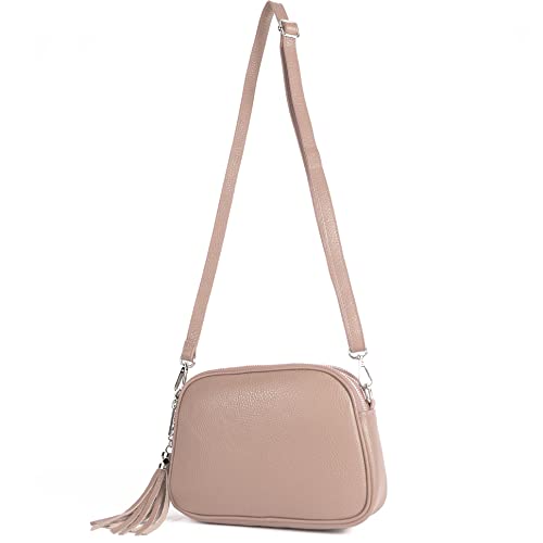 modamoda de - T238 - ital. Damen Umhängetasche Leder Medium, Farbe:Rosabeige von modamoda de