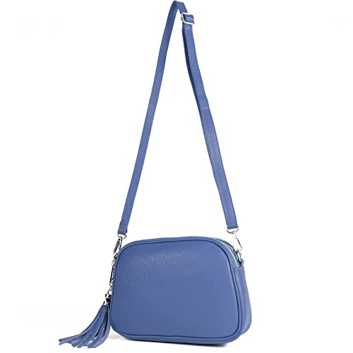 modamoda de - T238 - ital. Damen Umhängetasche Leder Medium, Farbe:Signalblau von modamoda de