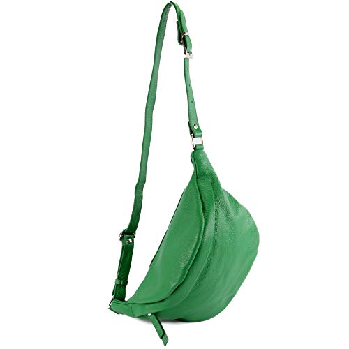 modamoda de - T77 - ital. Hüfttasche Bauchtasche Brusttasche Medium aus weichem Leder, Farbe:Blattgrün von modamoda de